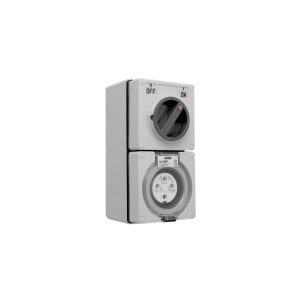 Clipsal 56C410-GY 56 Series Switchplug Combination, Switched Socket Outlet, IP66, 415V, 3 Phase, 10A, 4 Round Pins, Surface Mount, 204mm H x 101mm W x 108mm D, Grey