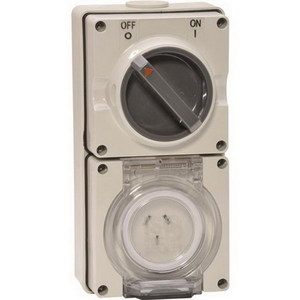 NHP ISOC310PG ISO Series Switchplug Combination, Switched Socket Outlet, IP66, 250V, 1 Phase, 10A, 3 Flat Pins, Surface Mount, Grey