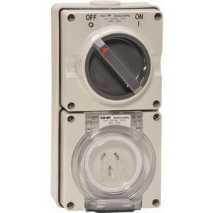 NHP ISOC315PG ISO Series Switchplug Combination, Switched Socket Outlet, IP66, 250V, 1 Phase, 15A, 3 Flat Pins, Surface Mount, Grey