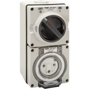 NHP ISOC320PG ISO Series Switchplug Combination, Switched Socket Outlet, IP66, 250V, 1 Phase, 20A, 3 Round Pins, Surface Mount, Grey