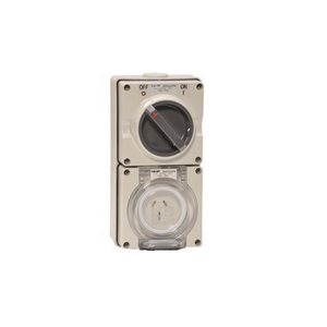 NHP ISOC332PG ISO Series Switchplug Combination, Switched Socket Outlet, IP66, 250V, 1 Phase, 32A, 3 Round Pins, Surface Mount, Grey